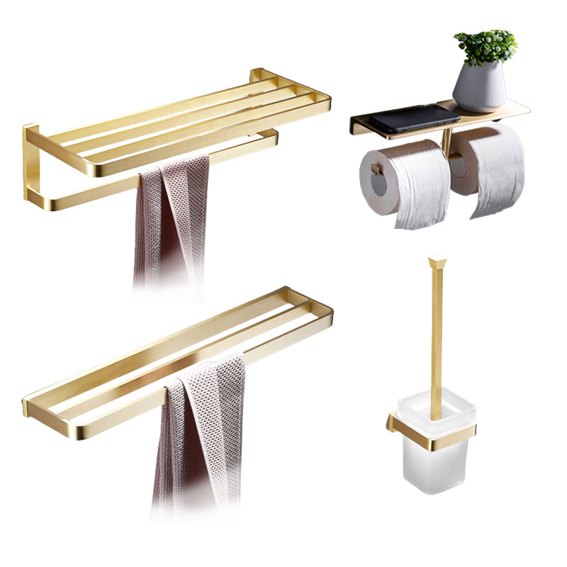 Brushed Brass Bathroom Hardware Set Retro Golden Bathroom Accessory Kit 4-Piece Set (Double Rods) Clearhalo 'Bathroom Hardware Sets' 'Bathroom Hardware' 'Bathroom Remodel & Bathroom Fixtures' 'bathroom_hardware_sets' 'Home Improvement' 'home_improvement' 'home_improvement_bathroom_hardware_sets' 6688885