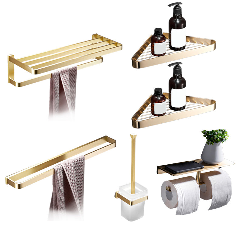 Brushed Brass Bathroom Hardware Set Retro Golden Bathroom Accessory Kit 6-Piece Set (Single Rod) Clearhalo 'Bathroom Hardware Sets' 'Bathroom Hardware' 'Bathroom Remodel & Bathroom Fixtures' 'bathroom_hardware_sets' 'Home Improvement' 'home_improvement' 'home_improvement_bathroom_hardware_sets' 6688891