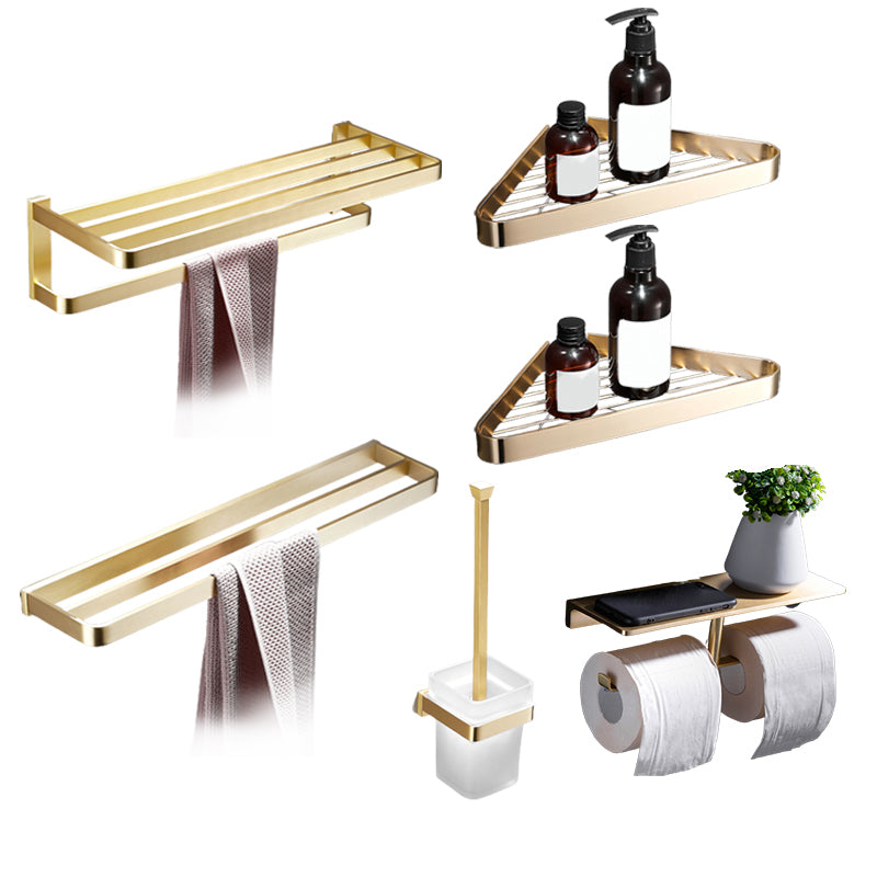 Brushed Brass Bathroom Hardware Set Retro Golden Bathroom Accessory Kit 6-Piece Set (Double Rods) Clearhalo 'Bathroom Hardware Sets' 'Bathroom Hardware' 'Bathroom Remodel & Bathroom Fixtures' 'bathroom_hardware_sets' 'Home Improvement' 'home_improvement' 'home_improvement_bathroom_hardware_sets' 6688892