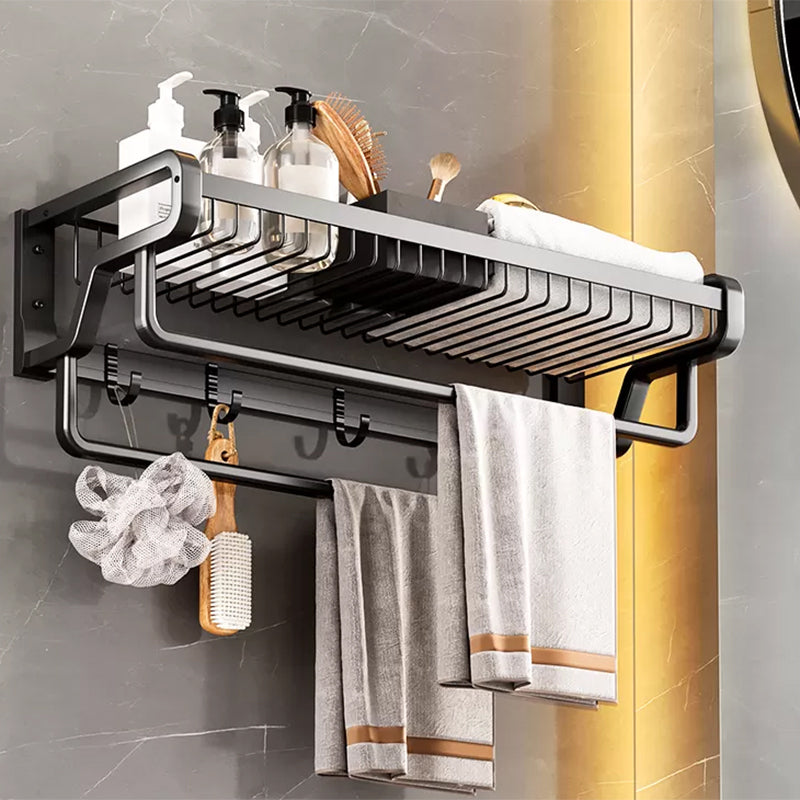 Contemporary Bath Hardware Set in Stainless Aluminum Matte Gray Robe Hooks/Towel Bar Black Clearhalo 'Bathroom Hardware Sets' 'Bathroom Hardware' 'Bathroom Remodel & Bathroom Fixtures' 'bathroom_hardware_sets' 'Home Improvement' 'home_improvement' 'home_improvement_bathroom_hardware_sets' 6689309