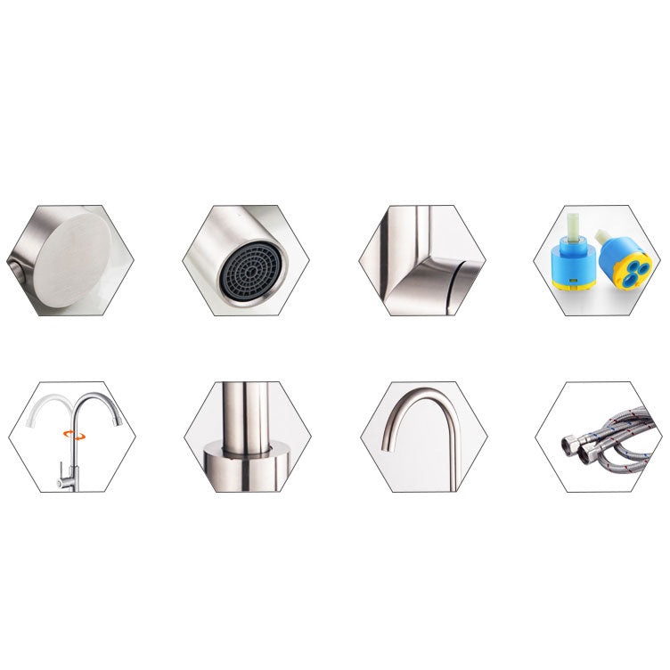 Modern Kitchen Sink Faucet Stainless Steel with Handles and Supply Lines Kitchen Faucet Clearhalo 'Home Improvement' 'home_improvement' 'home_improvement_kitchen_faucets' 'Kitchen Faucets' 'Kitchen Remodel & Kitchen Fixtures' 'Kitchen Sinks & Faucet Components' 'kitchen_faucets' 6694122