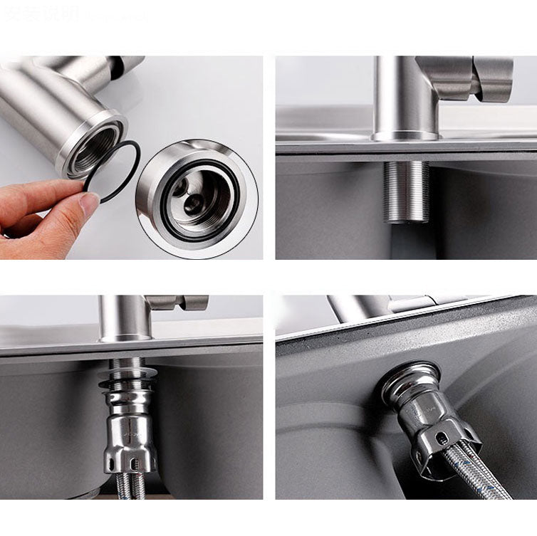 Modern Kitchen Sink Faucet Stainless Steel with Handles and Supply Lines Kitchen Faucet Clearhalo 'Home Improvement' 'home_improvement' 'home_improvement_kitchen_faucets' 'Kitchen Faucets' 'Kitchen Remodel & Kitchen Fixtures' 'Kitchen Sinks & Faucet Components' 'kitchen_faucets' 6694124