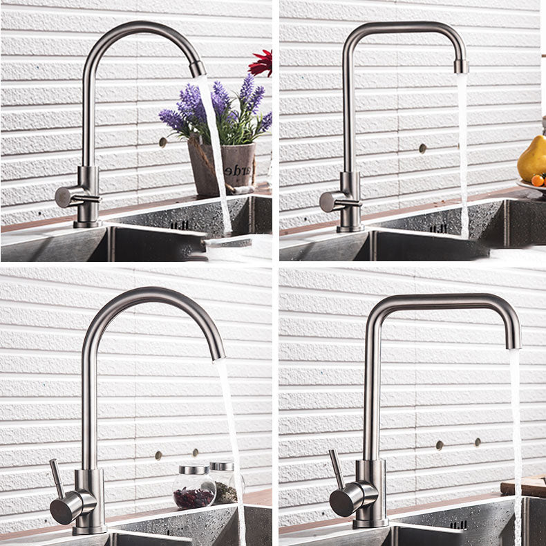 Modern Kitchen Sink Faucet Stainless Steel with Handles and Supply Lines Kitchen Faucet Clearhalo 'Home Improvement' 'home_improvement' 'home_improvement_kitchen_faucets' 'Kitchen Faucets' 'Kitchen Remodel & Kitchen Fixtures' 'Kitchen Sinks & Faucet Components' 'kitchen_faucets' 6694125
