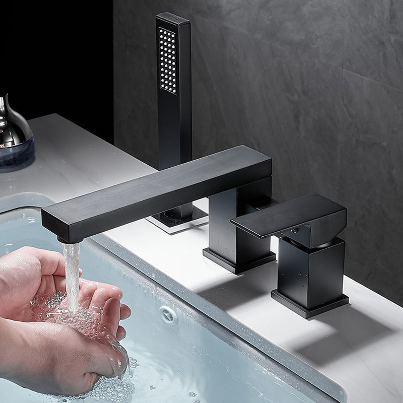 Modern Wall Mounted Metal Tub Filler 3 Holes Swivel Tub Filler Trim Clearhalo 'Bathroom Remodel & Bathroom Fixtures' 'Bathtub Faucets' 'bathtub_faucets' 'Home Improvement' 'home_improvement' 'home_improvement_bathtub_faucets' 6694336