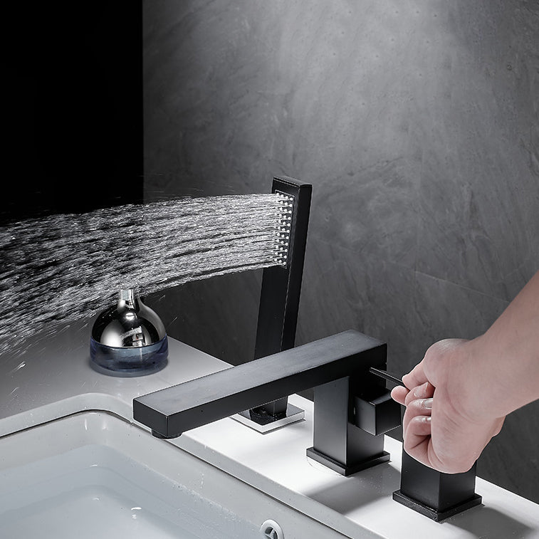 Modern Wall Mounted Metal Tub Filler 3 Holes Swivel Tub Filler Trim Clearhalo 'Bathroom Remodel & Bathroom Fixtures' 'Bathtub Faucets' 'bathtub_faucets' 'Home Improvement' 'home_improvement' 'home_improvement_bathtub_faucets' 6694350