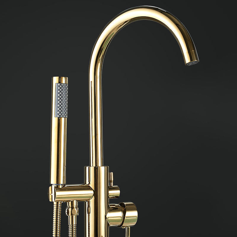 Floor Mounted Metal Freestanding Tub Filler Double Handles Freestanding Bathtub Faucet Clearhalo 'Bathroom Remodel & Bathroom Fixtures' 'Bathtub Faucets' 'bathtub_faucets' 'Home Improvement' 'home_improvement' 'home_improvement_bathtub_faucets' 6694360