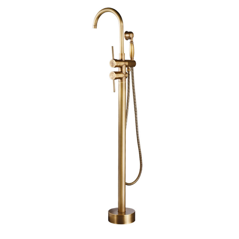 Floor Mounted Metal Freestanding Tub Filler Double Handles Freestanding Bathtub Faucet Clearhalo 'Bathroom Remodel & Bathroom Fixtures' 'Bathtub Faucets' 'bathtub_faucets' 'Home Improvement' 'home_improvement' 'home_improvement_bathtub_faucets' 6694361