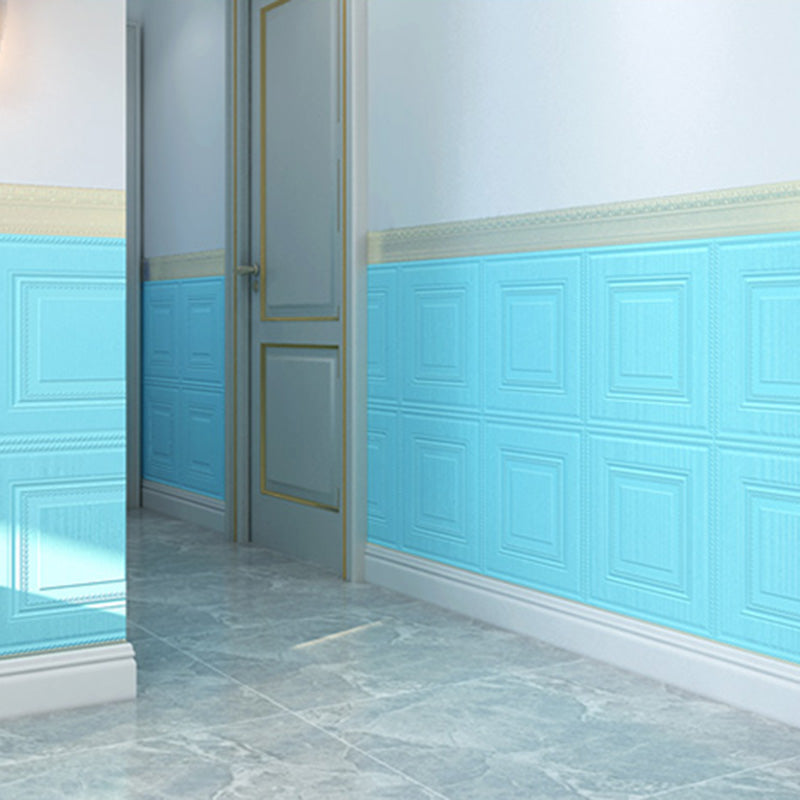 Glam Style Panel Living Room 3D Embossed Waterproof Wall Paneling Light Blue 2'4\ (70cm) 100-Piece Set Clearhalo 'Flooring 'Home Improvement' 'home_improvement' 'home_improvement_wall_paneling' 'Wall Paneling' 'wall_paneling' 'Walls & Ceilings' Walls and Ceiling' 6694618