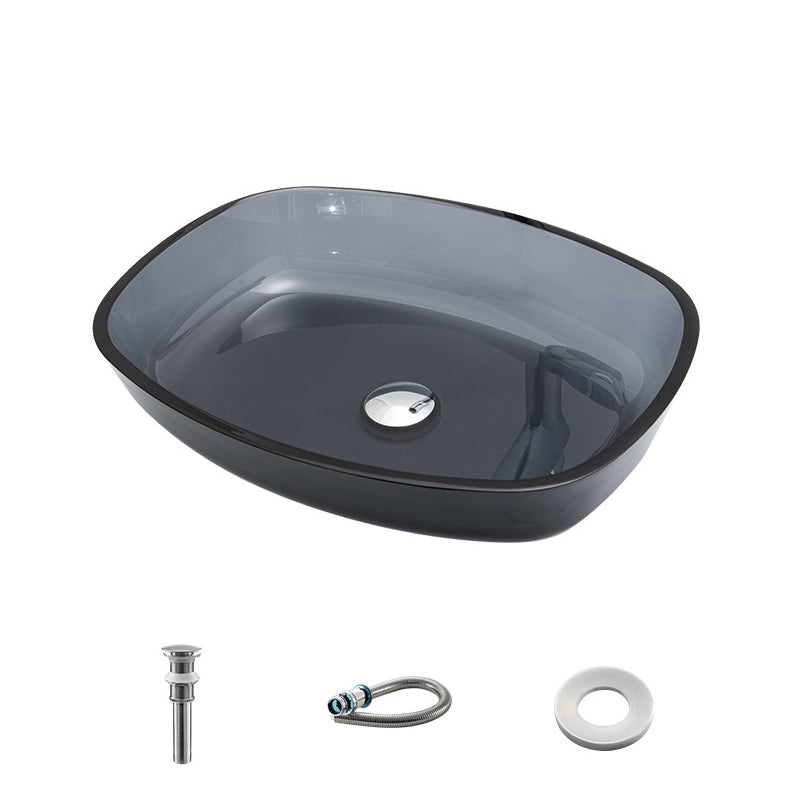 Contemporary Bathroom Sink Glass Oval-Shape Vessel Bathroom Sink with Pop-Up Drain Grey Sink Clearhalo 'Bathroom Remodel & Bathroom Fixtures' 'Bathroom Sinks & Faucet Components' 'Bathroom Sinks' 'bathroom_sink' 'Home Improvement' 'home_improvement' 'home_improvement_bathroom_sink' 6694873