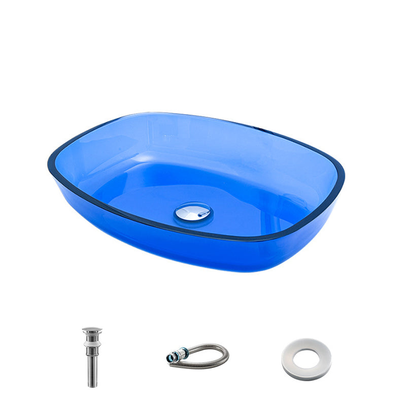 Contemporary Bathroom Sink Glass Oval-Shape Vessel Bathroom Sink with Pop-Up Drain Blue Sink Clearhalo 'Bathroom Remodel & Bathroom Fixtures' 'Bathroom Sinks & Faucet Components' 'Bathroom Sinks' 'bathroom_sink' 'Home Improvement' 'home_improvement' 'home_improvement_bathroom_sink' 6694876