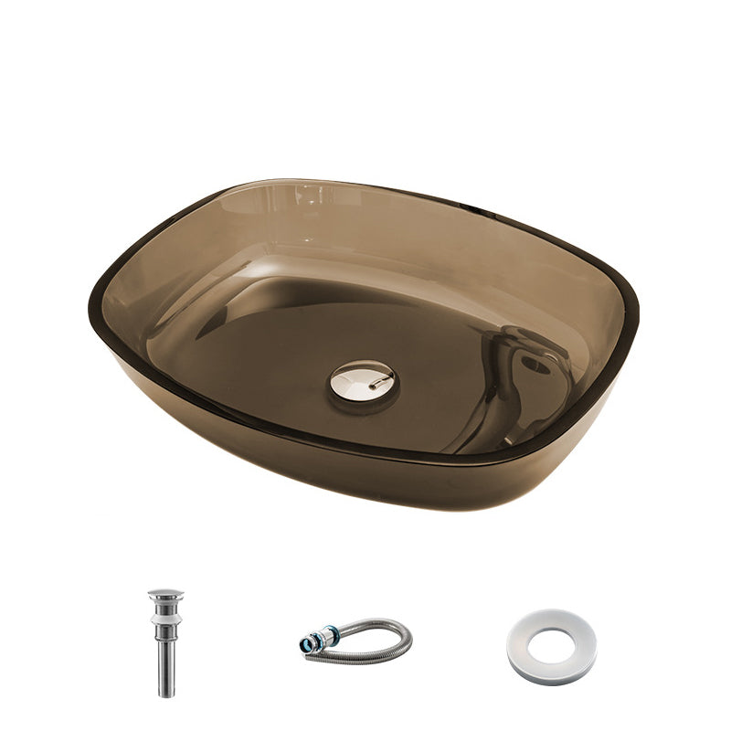 Contemporary Bathroom Sink Glass Oval-Shape Vessel Bathroom Sink with Pop-Up Drain Coffee Sink Clearhalo 'Bathroom Remodel & Bathroom Fixtures' 'Bathroom Sinks & Faucet Components' 'Bathroom Sinks' 'bathroom_sink' 'Home Improvement' 'home_improvement' 'home_improvement_bathroom_sink' 6694878