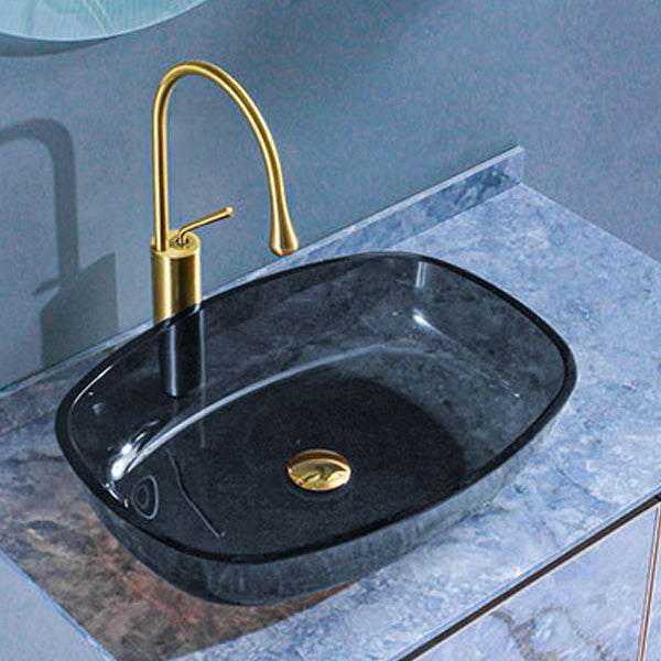 Contemporary Bathroom Sink Glass Oval-Shape Vessel Bathroom Sink with Pop-Up Drain Grey Sink with Faucet Clearhalo 'Bathroom Remodel & Bathroom Fixtures' 'Bathroom Sinks & Faucet Components' 'Bathroom Sinks' 'bathroom_sink' 'Home Improvement' 'home_improvement' 'home_improvement_bathroom_sink' 6694884