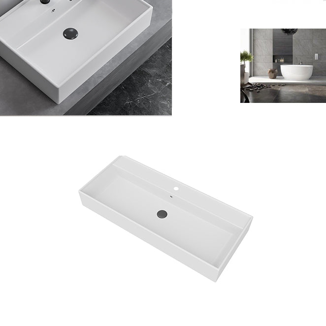 White Rectangular Trough Bathroom Sink Modern Trough Bathroom Sink Clearhalo 'Bathroom Remodel & Bathroom Fixtures' 'Bathroom Sinks & Faucet Components' 'Bathroom Sinks' 'bathroom_sink' 'Home Improvement' 'home_improvement' 'home_improvement_bathroom_sink' 6694906