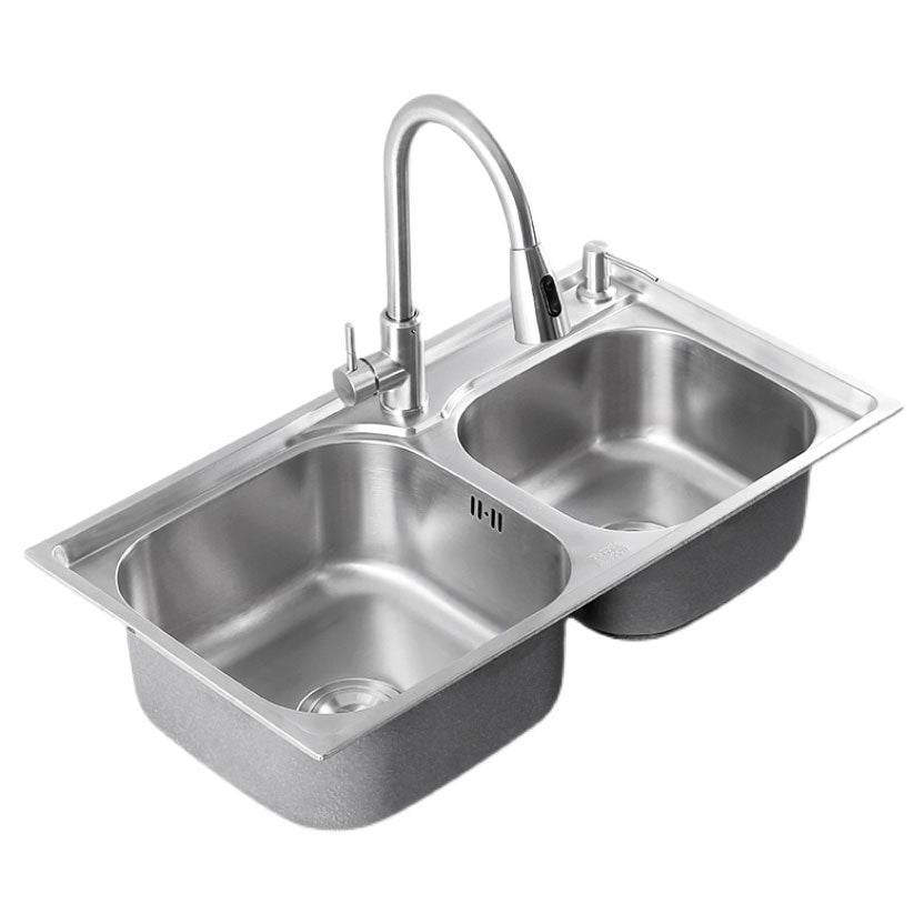 Modern Style Kitchen Sink Stainless Steel Noise-cancelling Design Kitchen Double Sink Clearhalo 'Home Improvement' 'home_improvement' 'home_improvement_kitchen_sinks' 'Kitchen Remodel & Kitchen Fixtures' 'Kitchen Sinks & Faucet Components' 'Kitchen Sinks' 'kitchen_sinks' 6695091