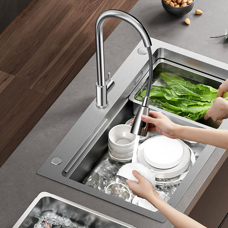 Modern Style Kitchen Sink Drop-In Stainless Steel Noise-cancelling Design Kitchen Sink Clearhalo 'Home Improvement' 'home_improvement' 'home_improvement_kitchen_sinks' 'Kitchen Remodel & Kitchen Fixtures' 'Kitchen Sinks & Faucet Components' 'Kitchen Sinks' 'kitchen_sinks' 6695109