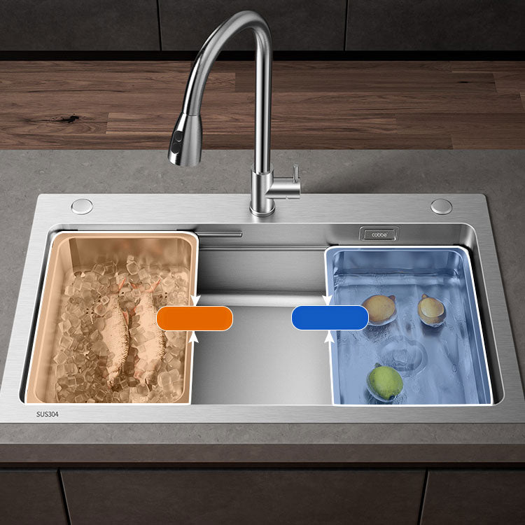 Modern Style Kitchen Sink Drop-In Stainless Steel Noise-cancelling Design Kitchen Sink Clearhalo 'Home Improvement' 'home_improvement' 'home_improvement_kitchen_sinks' 'Kitchen Remodel & Kitchen Fixtures' 'Kitchen Sinks & Faucet Components' 'Kitchen Sinks' 'kitchen_sinks' 6695111