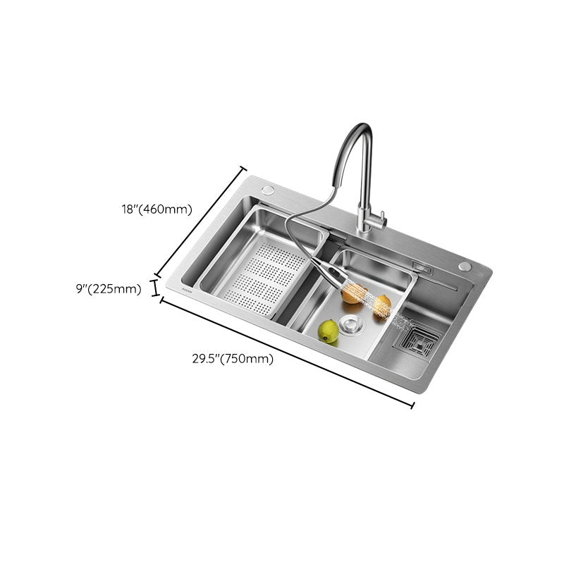 Modern Style Kitchen Sink Drop-In Stainless Steel Noise-cancelling Design Kitchen Sink Clearhalo 'Home Improvement' 'home_improvement' 'home_improvement_kitchen_sinks' 'Kitchen Remodel & Kitchen Fixtures' 'Kitchen Sinks & Faucet Components' 'Kitchen Sinks' 'kitchen_sinks' 6695125