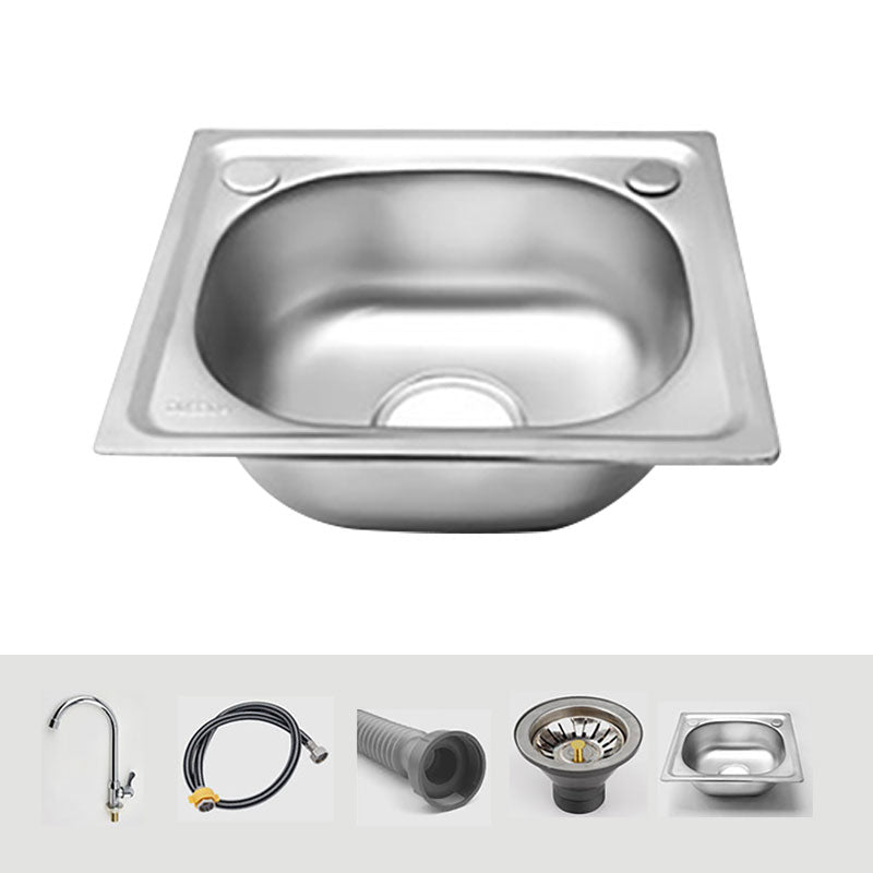 Modern Style Kitchen Sink Stainless Steel Single Bowl Kitchen Sink with Basket Strainer 15"L x 13"W x 8.3"H Sink with Faucet Single Cooling Tap Clearhalo 'Home Improvement' 'home_improvement' 'home_improvement_kitchen_sinks' 'Kitchen Remodel & Kitchen Fixtures' 'Kitchen Sinks & Faucet Components' 'Kitchen Sinks' 'kitchen_sinks' 6695129