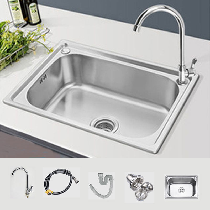 Modern Style Kitchen Sink Stainless Steel Single Bowl Kitchen Sink with Basket Strainer Sink with Faucet Single Cooling Tap Clearhalo 'Home Improvement' 'home_improvement' 'home_improvement_kitchen_sinks' 'Kitchen Remodel & Kitchen Fixtures' 'Kitchen Sinks & Faucet Components' 'Kitchen Sinks' 'kitchen_sinks' 6695130
