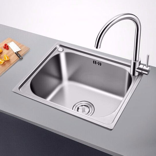 Modern Style Kitchen Sink Stainless Steel Single Bowl Kitchen Sink with Basket Strainer 19"L x 14"W x 8"H Sink with Faucet Cold and Hot Tap Clearhalo 'Home Improvement' 'home_improvement' 'home_improvement_kitchen_sinks' 'Kitchen Remodel & Kitchen Fixtures' 'Kitchen Sinks & Faucet Components' 'Kitchen Sinks' 'kitchen_sinks' 6695132
