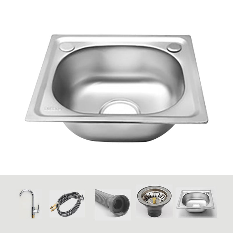 Modern Style Kitchen Sink Stainless Steel Single Bowl Kitchen Sink with Basket Strainer 15"L x 13"W x 8.3"H Sink with Faucet Cold and Hot Tap Clearhalo 'Home Improvement' 'home_improvement' 'home_improvement_kitchen_sinks' 'Kitchen Remodel & Kitchen Fixtures' 'Kitchen Sinks & Faucet Components' 'Kitchen Sinks' 'kitchen_sinks' 6695134