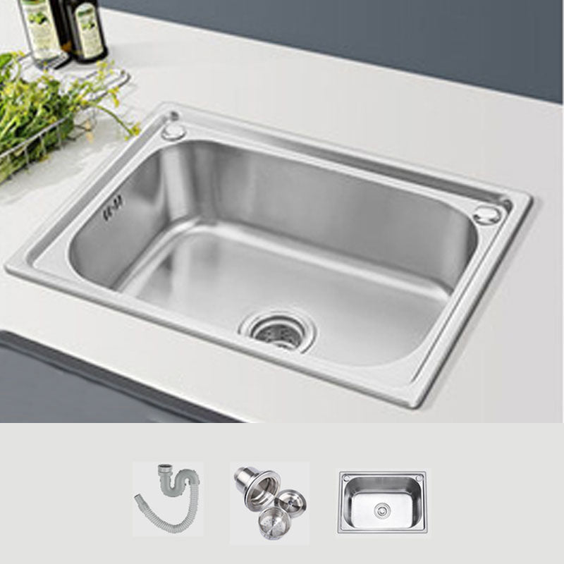 Modern Style Kitchen Sink Stainless Steel Single Bowl Kitchen Sink with Basket Strainer Sink Only None Clearhalo 'Home Improvement' 'home_improvement' 'home_improvement_kitchen_sinks' 'Kitchen Remodel & Kitchen Fixtures' 'Kitchen Sinks & Faucet Components' 'Kitchen Sinks' 'kitchen_sinks' 6695141