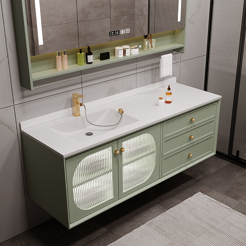 Modern Sink Vanity Solid Color Storage Shelves Wall Mount Bathroom Vanity Set Clearhalo 'Bathroom Remodel & Bathroom Fixtures' 'Bathroom Vanities' 'bathroom_vanities' 'Home Improvement' 'home_improvement' 'home_improvement_bathroom_vanities' 6695160