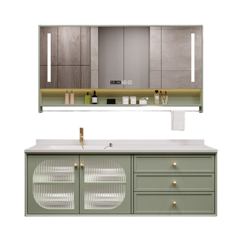 Modern Sink Vanity Solid Color Storage Shelves Wall Mount Bathroom Vanity Set Vanity & Faucet & Smart Medicine Cabinet Green Clearhalo 'Bathroom Remodel & Bathroom Fixtures' 'Bathroom Vanities' 'bathroom_vanities' 'Home Improvement' 'home_improvement' 'home_improvement_bathroom_vanities' 6695161