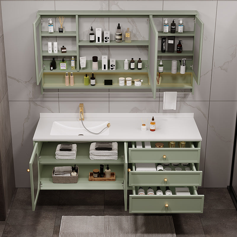 Modern Sink Vanity Solid Color Storage Shelves Wall Mount Bathroom Vanity Set Clearhalo 'Bathroom Remodel & Bathroom Fixtures' 'Bathroom Vanities' 'bathroom_vanities' 'Home Improvement' 'home_improvement' 'home_improvement_bathroom_vanities' 6695162