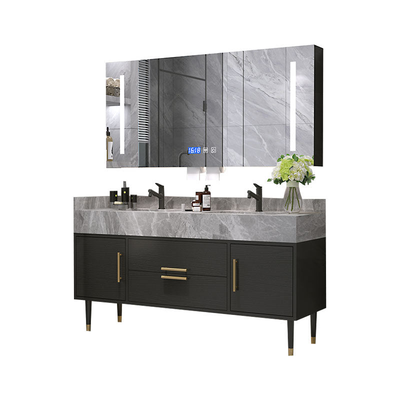 Drawers Bathroom Vanity Double Sink 2 Doors Freestanding Rectangle Vanity with Mirror Clearhalo 'Bathroom Remodel & Bathroom Fixtures' 'Bathroom Vanities' 'bathroom_vanities' 'Home Improvement' 'home_improvement' 'home_improvement_bathroom_vanities' 6695186