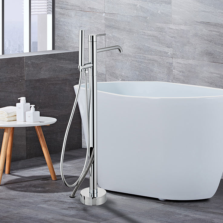 Modern Floor Mounted Metal Freestanding Tub Filler One Handle Freestanding Tub Filler Trim Clearhalo 'Bathroom Remodel & Bathroom Fixtures' 'Bathtub Faucets' 'bathtub_faucets' 'Home Improvement' 'home_improvement' 'home_improvement_bathtub_faucets' 6695277