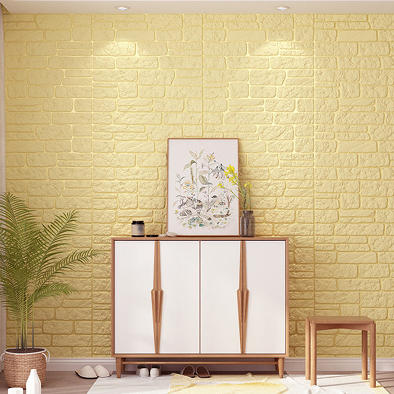 Colorful 3D Embossed Wall Panel Waterproof Faux Stone Wall Tile Yellow Straight Grain Clearhalo 'Flooring 'Home Improvement' 'home_improvement' 'home_improvement_wall_paneling' 'Wall Paneling' 'wall_paneling' 'Walls & Ceilings' Walls and Ceiling' 6695689