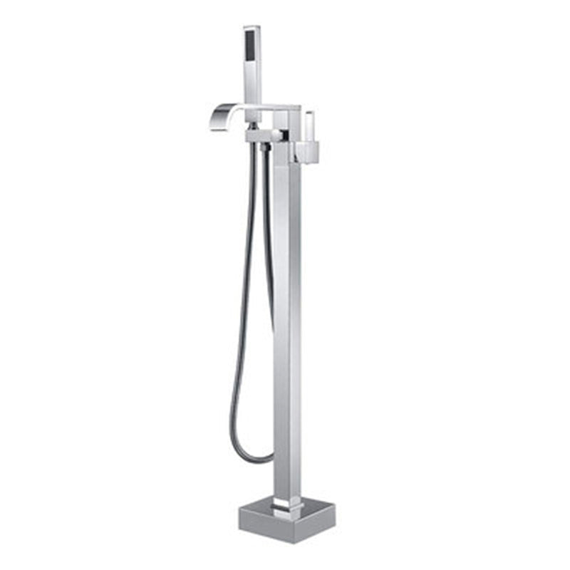 Floor Mounted Metal Freestanding Tub Filler Swivel Freestanding Faucet with Spray Gun Chrome Flat Clearhalo 'Bathroom Remodel & Bathroom Fixtures' 'Bathtub Faucets' 'bathtub_faucets' 'Home Improvement' 'home_improvement' 'home_improvement_bathtub_faucets' 6697455