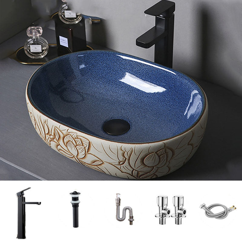 Porcelain Trough Bathroom Sink Modern Circular Trough Bathroom Sink 19"L x 14"W x 5"H Sink with Faucet Clearhalo 'Bathroom Remodel & Bathroom Fixtures' 'Bathroom Sinks & Faucet Components' 'Bathroom Sinks' 'bathroom_sink' 'Home Improvement' 'home_improvement' 'home_improvement_bathroom_sink' 6697499