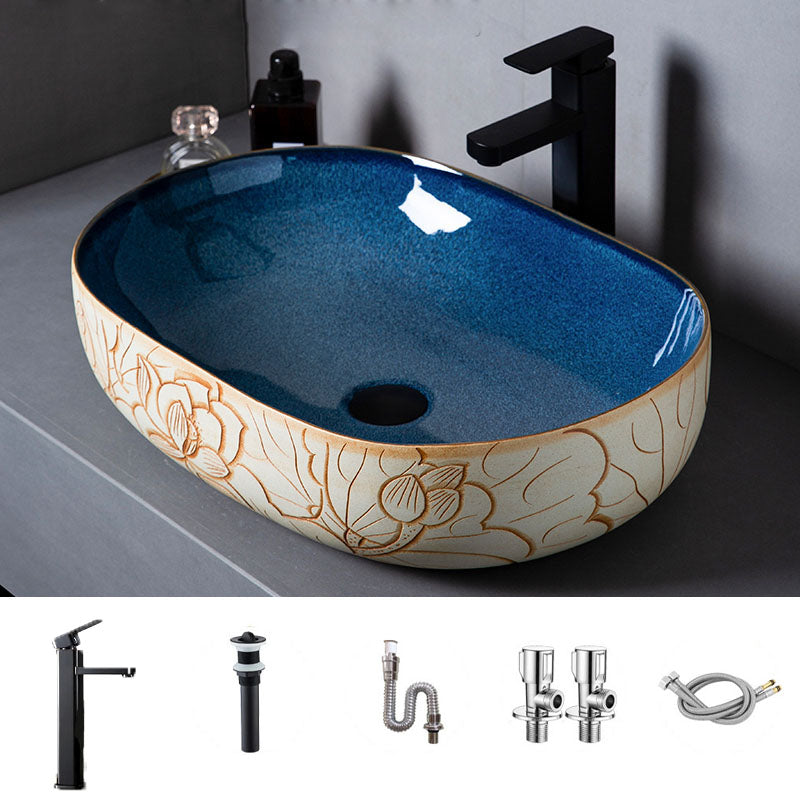 Porcelain Trough Bathroom Sink Modern Circular Trough Bathroom Sink 23"L x 16"W x 6"H Sink with Faucet Clearhalo 'Bathroom Remodel & Bathroom Fixtures' 'Bathroom Sinks & Faucet Components' 'Bathroom Sinks' 'bathroom_sink' 'Home Improvement' 'home_improvement' 'home_improvement_bathroom_sink' 6697500