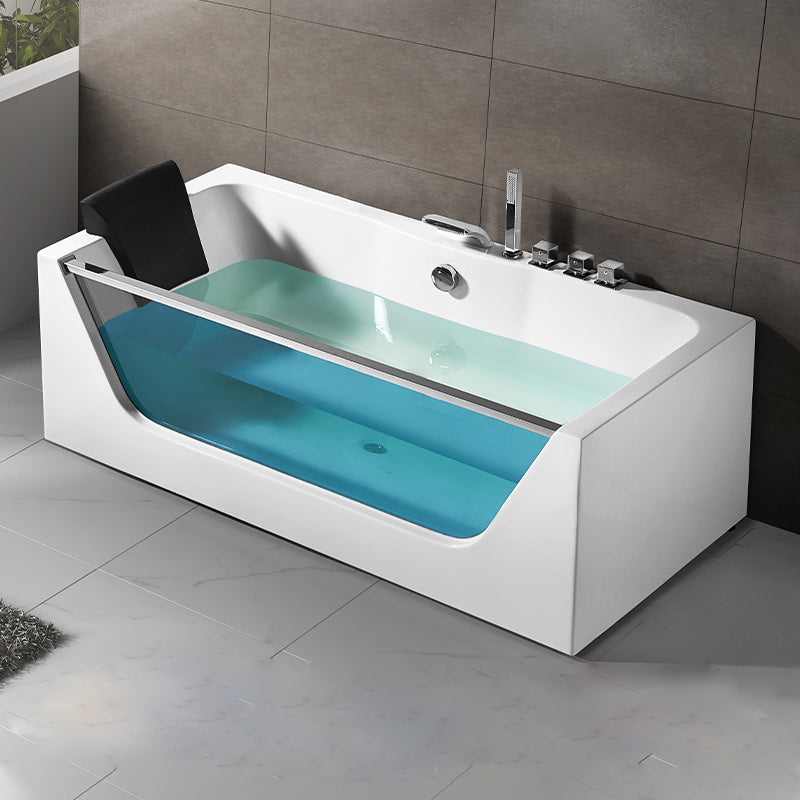 Contemporary Acrylic Back to Wall Bathtub Rectangle Air/Whirlpool/Soaking Bathtub Faucet Included Tub with Silver 5-Piece Set Clearhalo 'Bathroom Remodel & Bathroom Fixtures' 'Bathtubs' 'Home Improvement' 'home_improvement' 'home_improvement_bathtubs' 'Showers & Bathtubs' 6708038