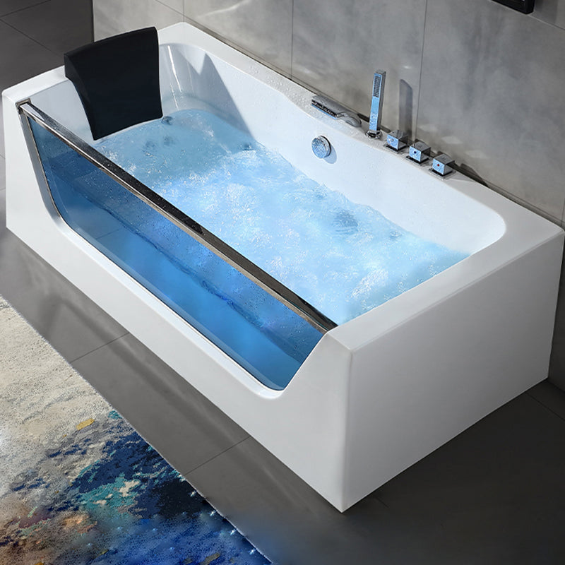 Contemporary Acrylic Back to Wall Bathtub Rectangle Air/Whirlpool/Soaking Bathtub Massage Tub with Silver 5-Piece Set Clearhalo 'Bathroom Remodel & Bathroom Fixtures' 'Bathtubs' 'Home Improvement' 'home_improvement' 'home_improvement_bathtubs' 'Showers & Bathtubs' 6708040