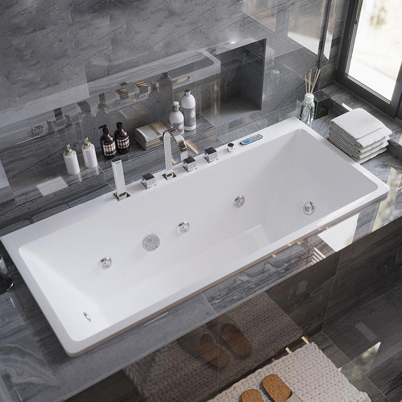 Modern Rectangle Acrylic Embedded Bathtub with Massage Device 71"L x 30"W x 22"H Massage & Thermostat & Colored Lights & Chromatherapy Tub with Silver 5-Piece Set Clearhalo 'Bathroom Remodel & Bathroom Fixtures' 'Bathtubs' 'Home Improvement' 'home_improvement' 'home_improvement_bathtubs' 'Showers & Bathtubs' 6708117