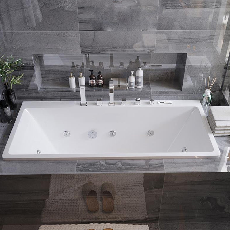 Modern Rectangle Acrylic Embedded Bathtub with Massage Device 63"L x 30"W x 22"H Massage & Thermostat & Colored Lights & Chromatherapy Tub with Silver 5-Piece Set Clearhalo 'Bathroom Remodel & Bathroom Fixtures' 'Bathtubs' 'Home Improvement' 'home_improvement' 'home_improvement_bathtubs' 'Showers & Bathtubs' 6708119