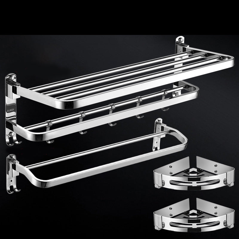 Modern Towel Bar Bathroom Set Bath Shelf Bathroom Accessories Hardware Set Stainless Steel 4-Piece Set (Double Rods) Clearhalo 'Bathroom Hardware Sets' 'Bathroom Hardware' 'Bathroom Remodel & Bathroom Fixtures' 'bathroom_hardware_sets' 'Home Improvement' 'home_improvement' 'home_improvement_bathroom_hardware_sets' 6708771