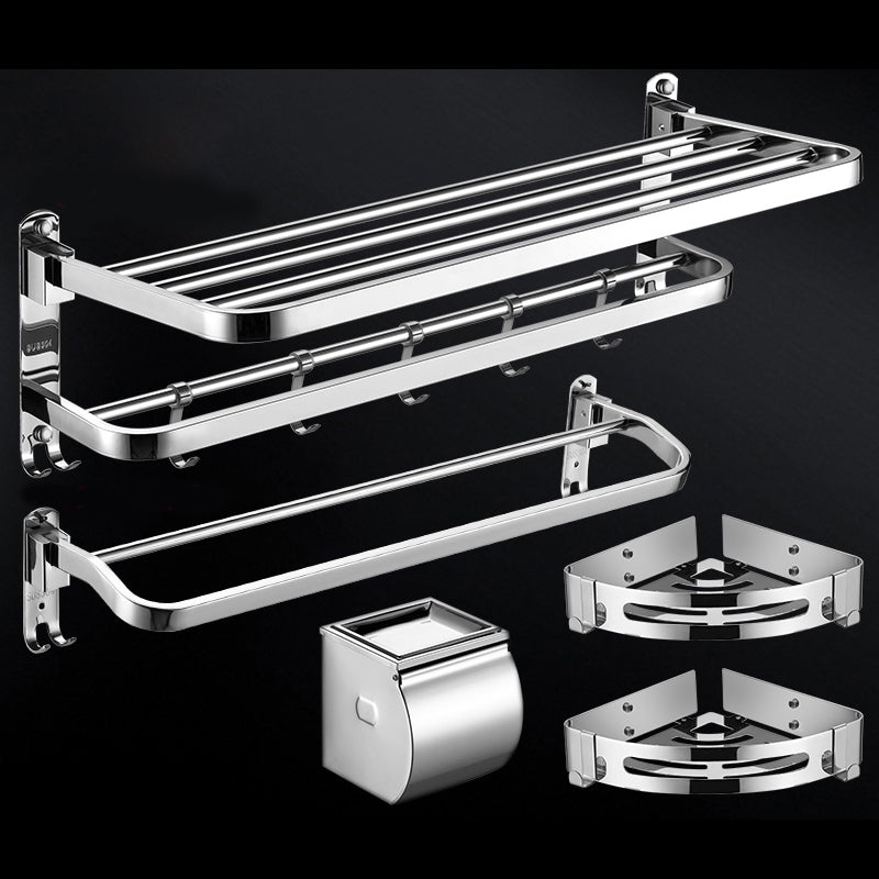 Modern Towel Bar Bathroom Set Bath Shelf Bathroom Accessories Hardware Set Stainless Steel 5-Piece Set (Double Rods) Clearhalo 'Bathroom Hardware Sets' 'Bathroom Hardware' 'Bathroom Remodel & Bathroom Fixtures' 'bathroom_hardware_sets' 'Home Improvement' 'home_improvement' 'home_improvement_bathroom_hardware_sets' 6708772