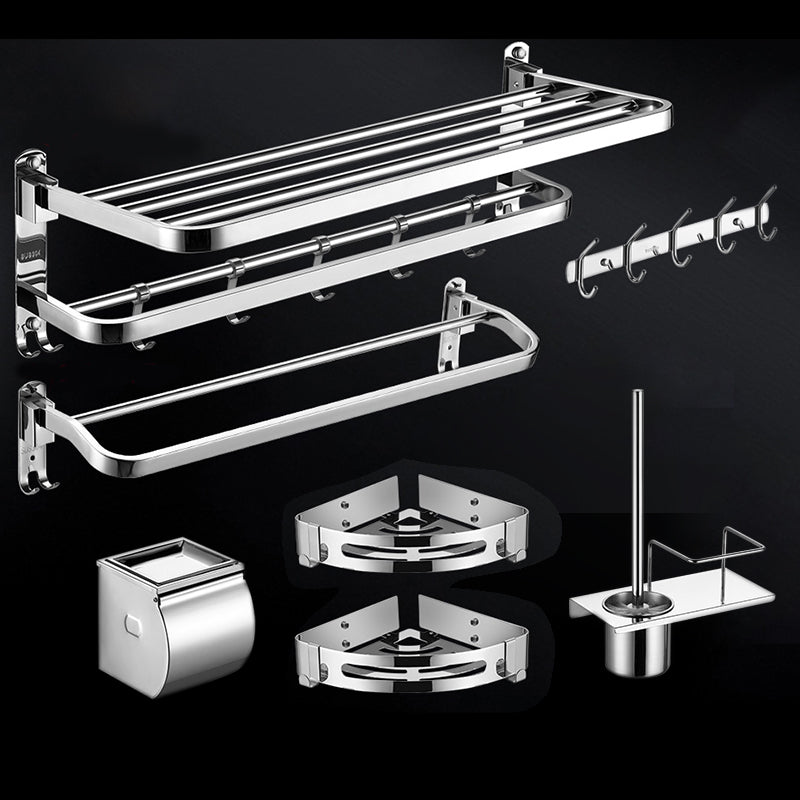 Modern Towel Bar Bathroom Set Bath Shelf Bathroom Accessories Hardware Set Stainless Steel 7-Piece Set (Double Rods) Clearhalo 'Bathroom Hardware Sets' 'Bathroom Hardware' 'Bathroom Remodel & Bathroom Fixtures' 'bathroom_hardware_sets' 'Home Improvement' 'home_improvement' 'home_improvement_bathroom_hardware_sets' 6708775