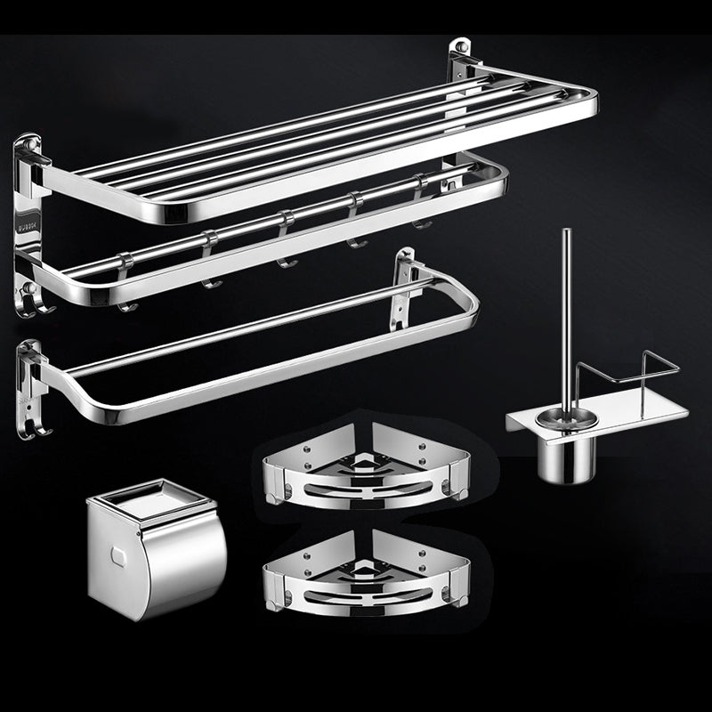 Modern Towel Bar Bathroom Set Bath Shelf Bathroom Accessories Hardware Set Stainless Steel 6-Piece Set (Double Rods) Clearhalo 'Bathroom Hardware Sets' 'Bathroom Hardware' 'Bathroom Remodel & Bathroom Fixtures' 'bathroom_hardware_sets' 'Home Improvement' 'home_improvement' 'home_improvement_bathroom_hardware_sets' 6708777