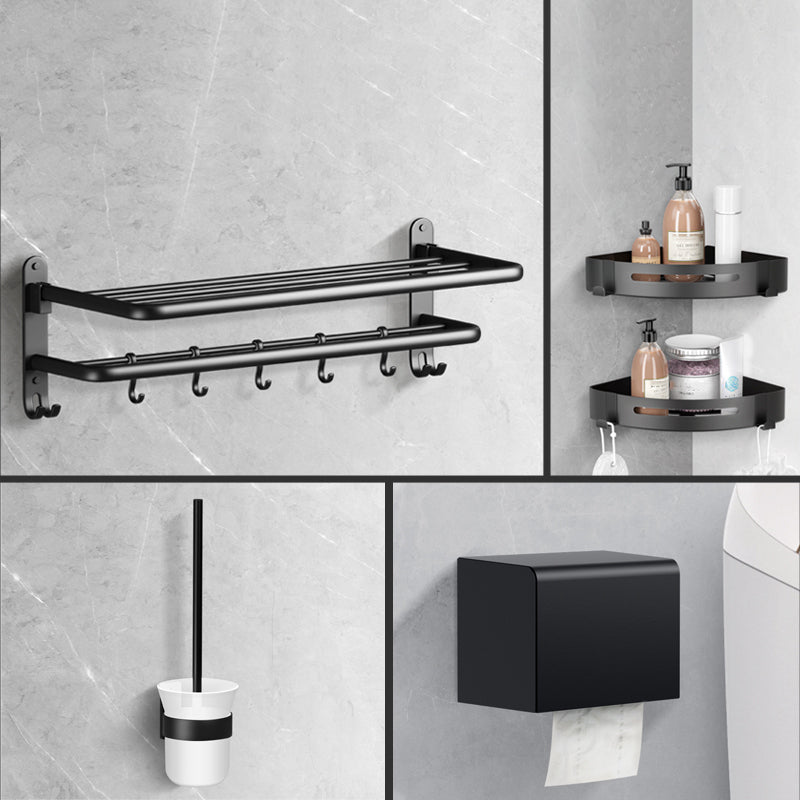 Modern Towel Bar Bathroom Set Bath Shelf Bathroom Accessories Hardware Set Black 5-Piece Set (Toilet Paper Holder) Clearhalo 'Bathroom Hardware Sets' 'Bathroom Hardware' 'Bathroom Remodel & Bathroom Fixtures' 'bathroom_hardware_sets' 'Home Improvement' 'home_improvement' 'home_improvement_bathroom_hardware_sets' 6708784