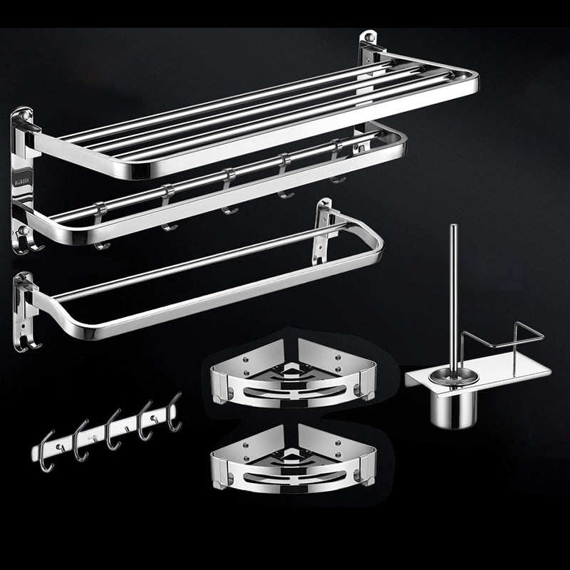 Modern Towel Bar Bathroom Set Bath Shelf Bathroom Accessories Hardware Set Stainless Steel 6-Piece Set (Row Hook) Clearhalo 'Bathroom Hardware Sets' 'Bathroom Hardware' 'Bathroom Remodel & Bathroom Fixtures' 'bathroom_hardware_sets' 'Home Improvement' 'home_improvement' 'home_improvement_bathroom_hardware_sets' 6708793