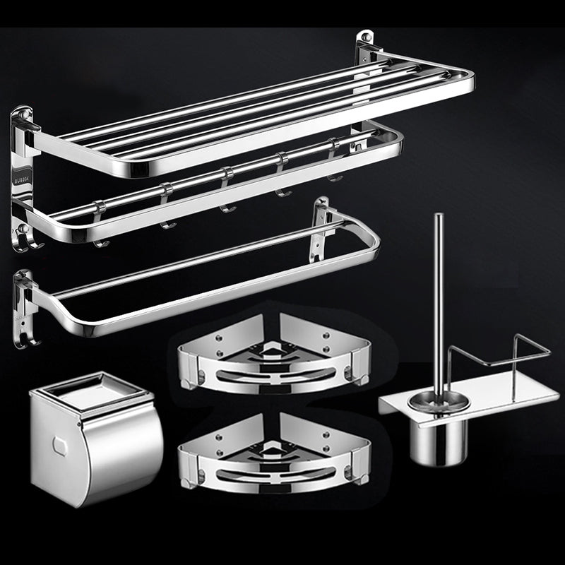 Modern Towel Bar Bathroom Set Bath Shelf Bathroom Accessories Hardware Set Stainless Steel 6-Piece Set (Toilet Brush) Clearhalo 'Bathroom Hardware Sets' 'Bathroom Hardware' 'Bathroom Remodel & Bathroom Fixtures' 'bathroom_hardware_sets' 'Home Improvement' 'home_improvement' 'home_improvement_bathroom_hardware_sets' 6708795