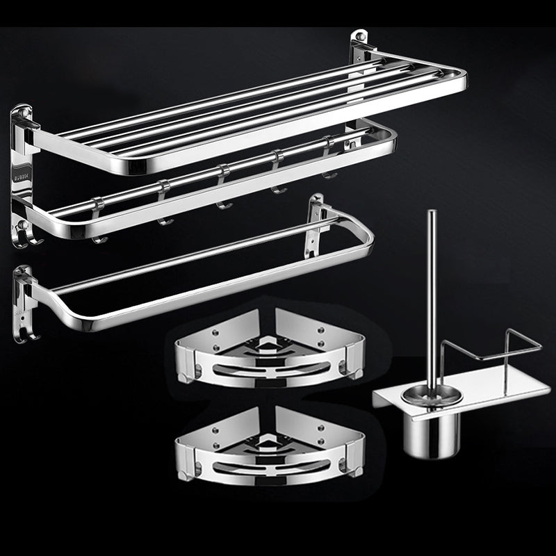 Modern Towel Bar Bathroom Set Bath Shelf Bathroom Accessories Hardware Set Stainless Steel 5-Piece Set (Triangle Bath Shelf) Clearhalo 'Bathroom Hardware Sets' 'Bathroom Hardware' 'Bathroom Remodel & Bathroom Fixtures' 'bathroom_hardware_sets' 'Home Improvement' 'home_improvement' 'home_improvement_bathroom_hardware_sets' 6708798