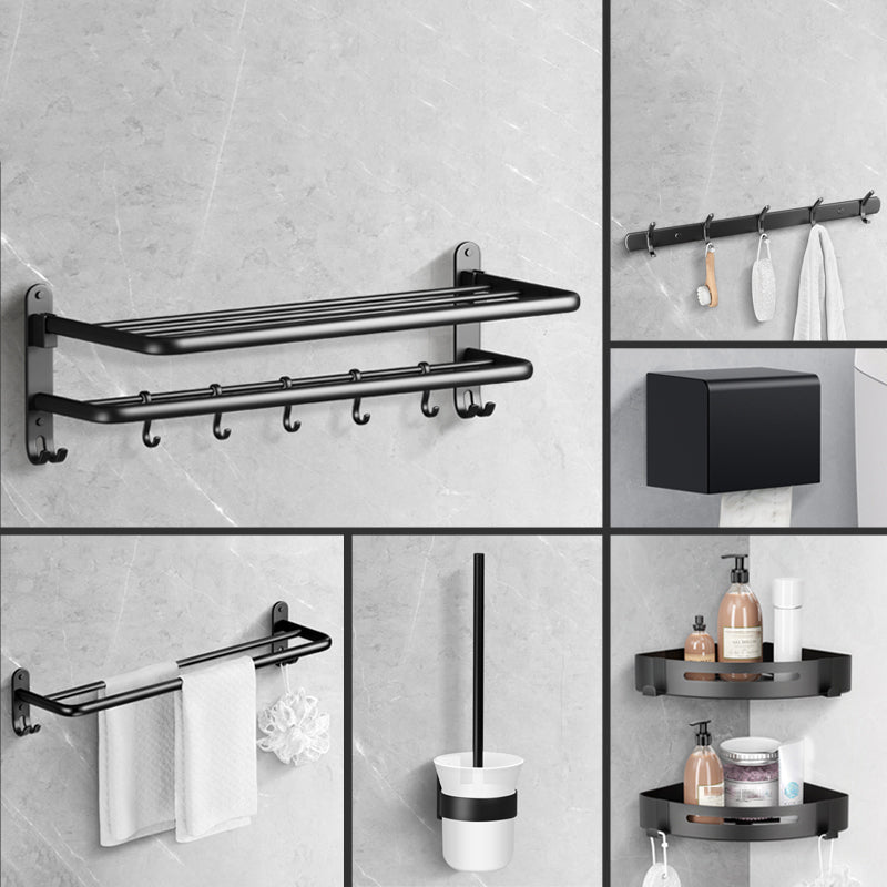 Modern Towel Bar Bathroom Set Bath Shelf Bathroom Accessories Hardware Set Black 7-Piece Set (Triangle Bath Shelf) Clearhalo 'Bathroom Hardware Sets' 'Bathroom Hardware' 'Bathroom Remodel & Bathroom Fixtures' 'bathroom_hardware_sets' 'Home Improvement' 'home_improvement' 'home_improvement_bathroom_hardware_sets' 6708801