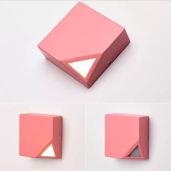 Metallic Square Wall Sconce Macaron Stylish LED Wall Light for Office Bedroom Pink Clearhalo 'Wall Lamps & Sconces' 'Wall Lights' Lighting' 67097