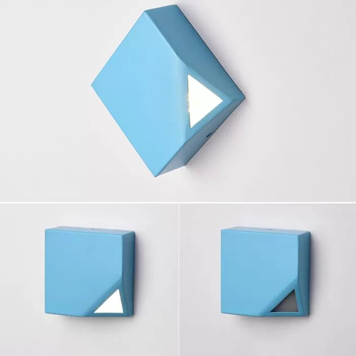 Metallic Square Wall Sconce Macaron Stylish LED Wall Light for Office Bedroom Blue Clearhalo 'Wall Lamps & Sconces' 'Wall Lights' Lighting' 67105